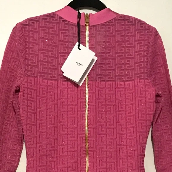 Balmain Fuchsia Cardigan dress with Gold Accents - Picture 5 of 8